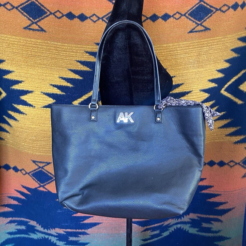 Anne Klein Large Shoulder Bag Tote. Black. Bandana & keychain Wallet. Pleather.
